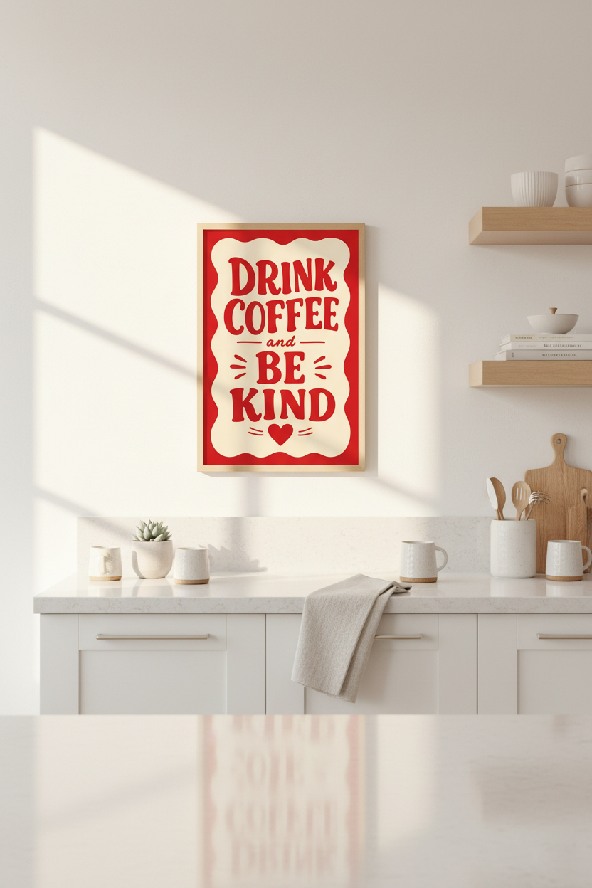 Retro Coffee Wall Art Print | Red Kitchen Decor | Vintage Typography Poster