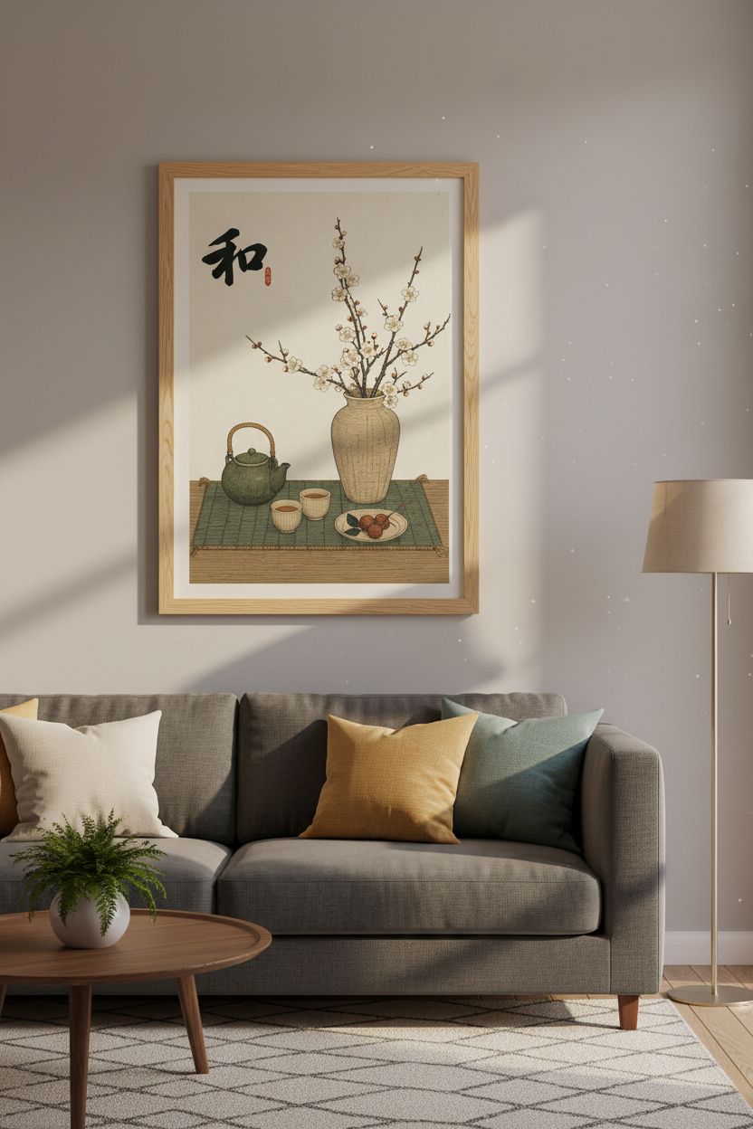 Japanese Tea Still Life | Zen Wabi Sabi Wall Art, Japandi Kitchen Decor Poster