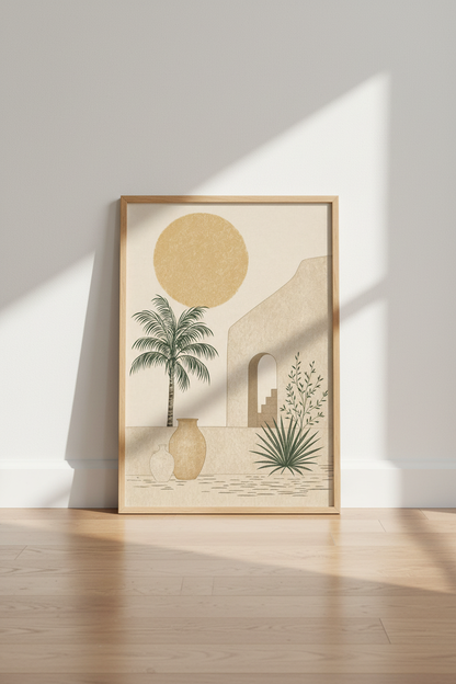 Mediterranean Desert Wall Art | Boho Arch &amp; Palm Tree Print, Earthy Bedroom Decor