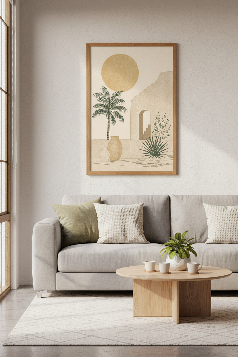 Mediterranean Desert Wall Art | Boho Arch &amp; Palm Tree Print, Earthy Bedroom Decor