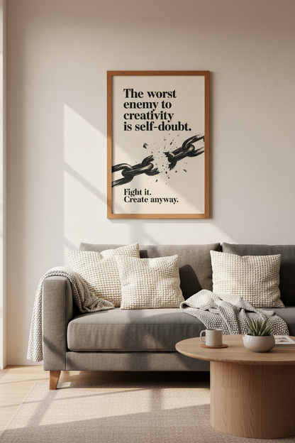 Creativity Quote Wall Art | Minimalist Black &amp; Beige Poster, Home Office Decor