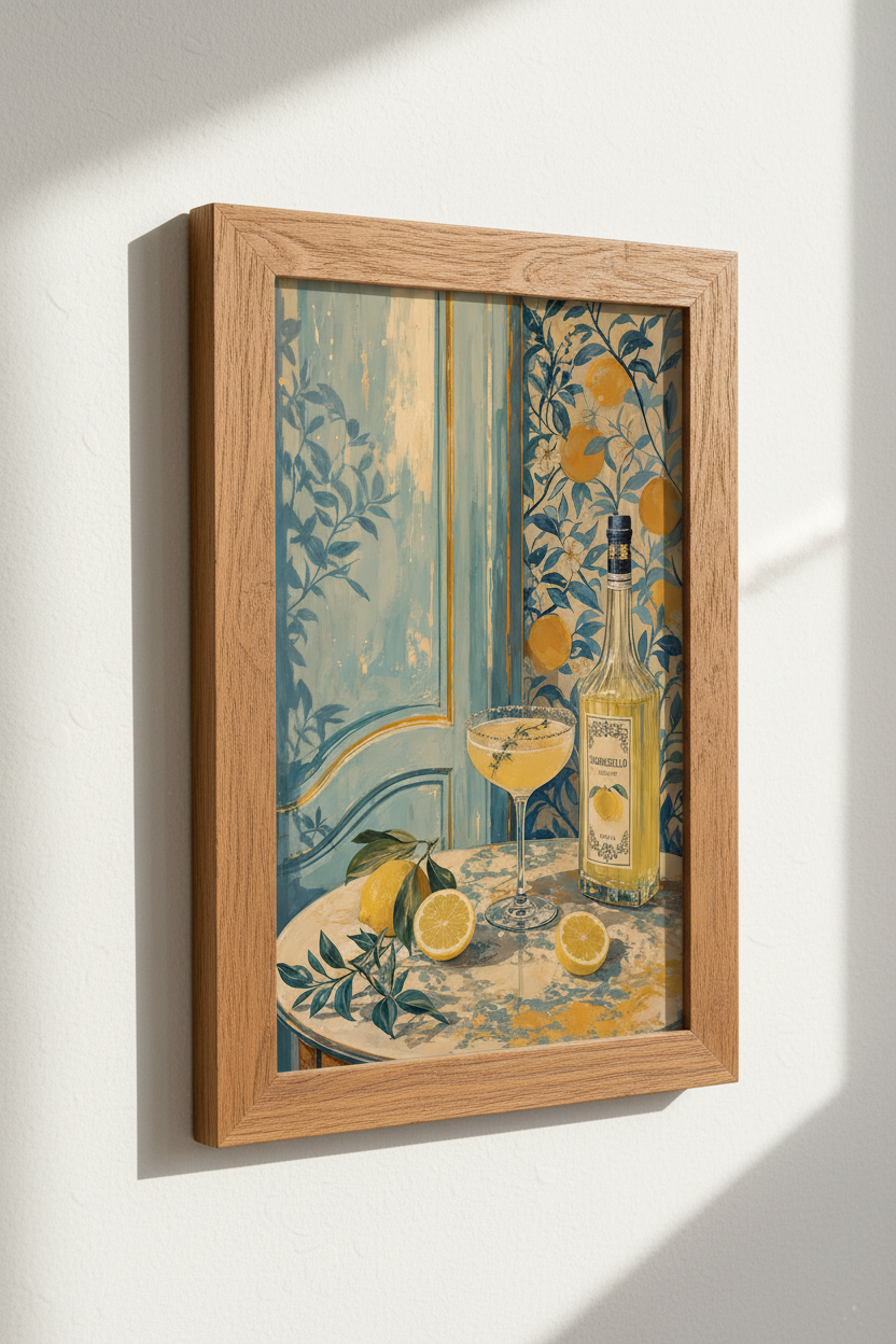 Limoncello Cocktail Art Print | Mediterranean Kitchen Decor | Italian Summer Poster