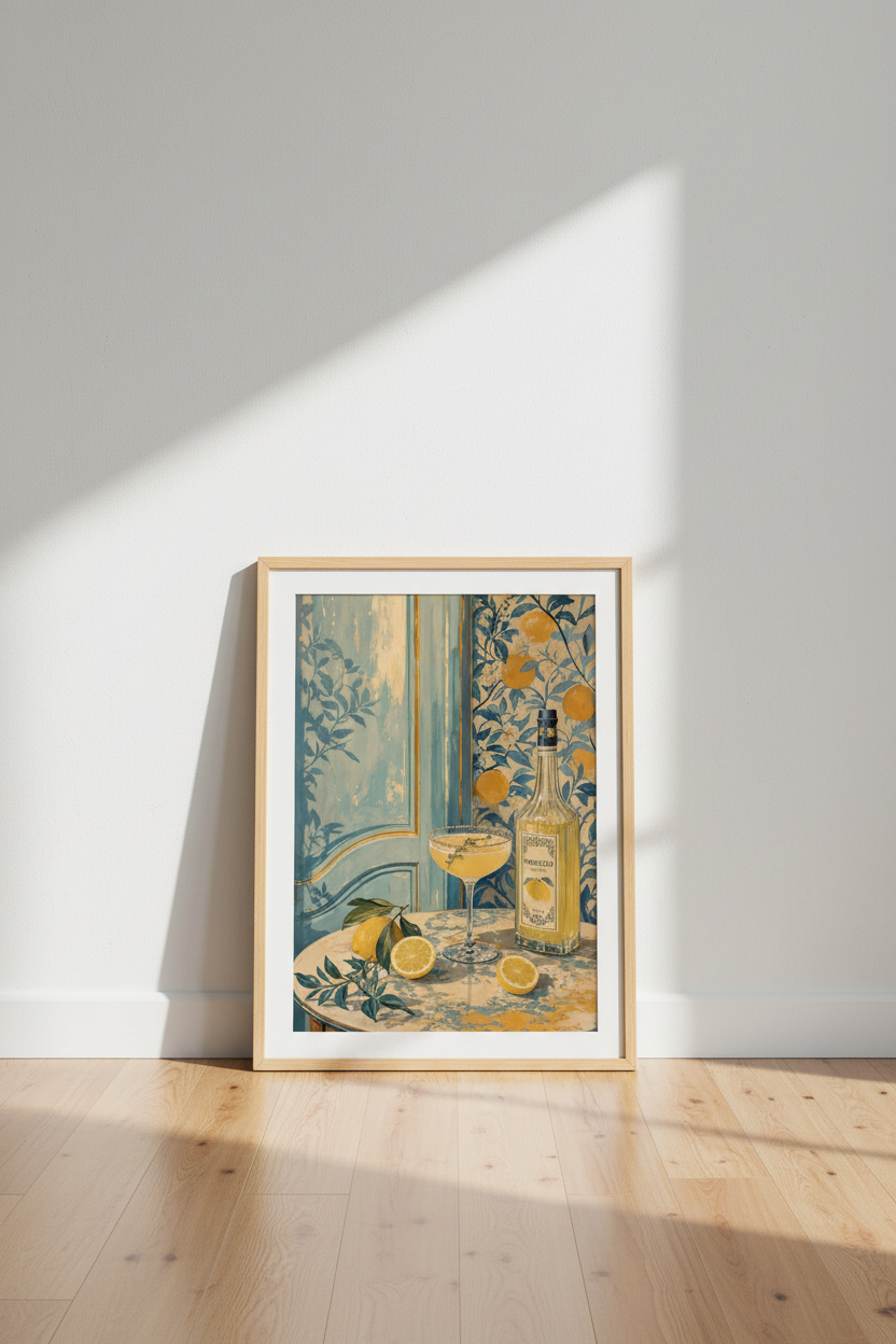 Limoncello Cocktail Art Print | Mediterranean Kitchen Decor | Italian Summer Poster