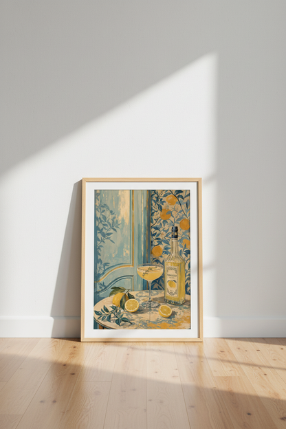 Limoncello Cocktail Art Print | Mediterranean Kitchen Decor | Italian Summer Poster