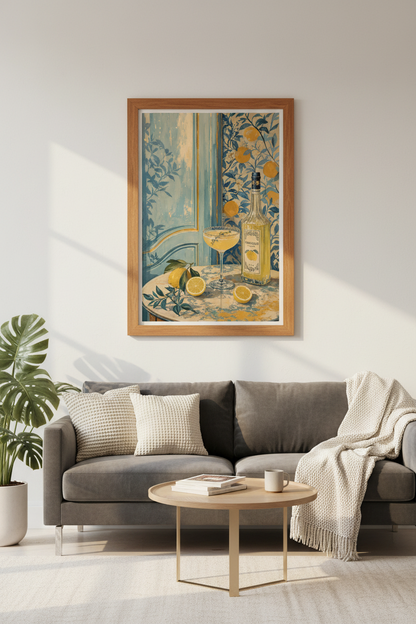Limoncello Cocktail Art Print | Mediterranean Kitchen Decor | Italian Summer Poster