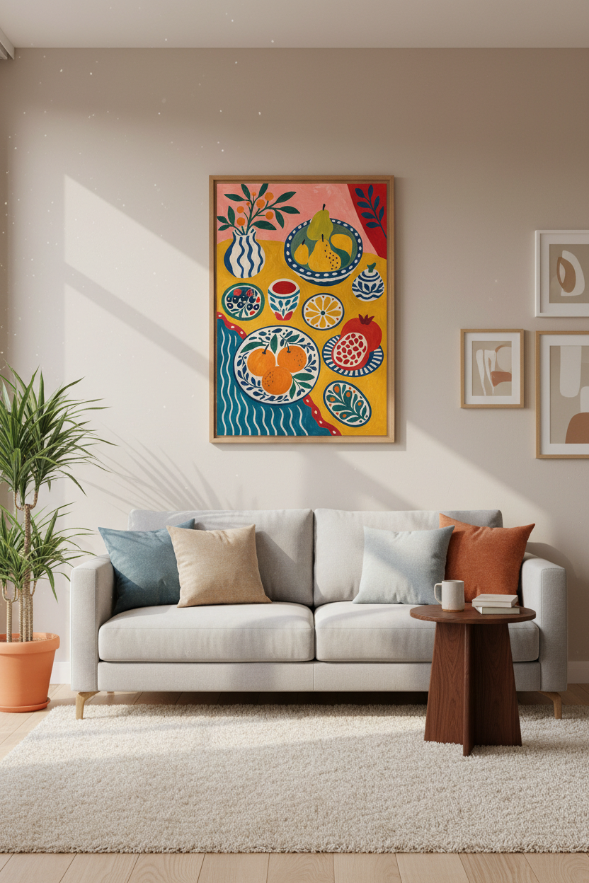 Mediterranean Fruit Still Life Print | Colorful Kitchen Wall Art | Maximalist Poster