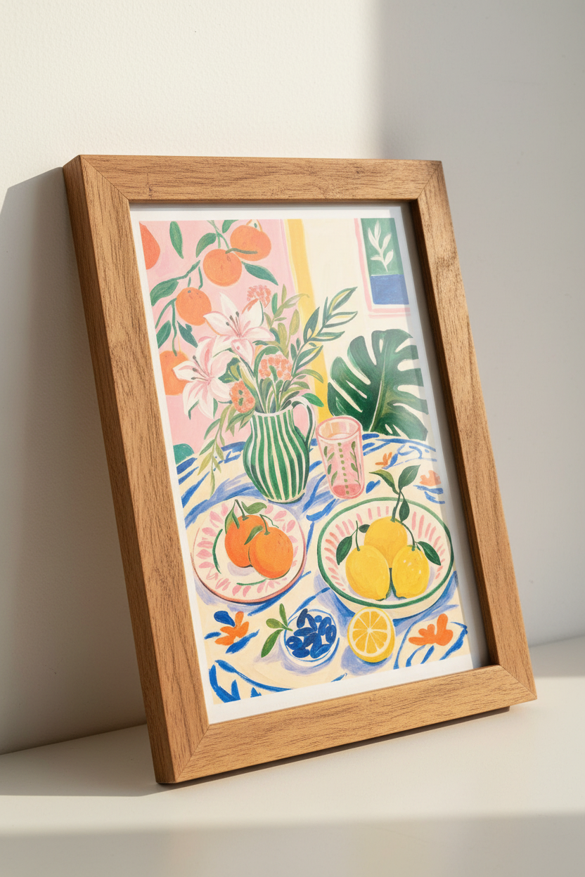 Mediterranean Citrus Still Life Art Print | Colorful Kitchen Decor | Maximalist Poster