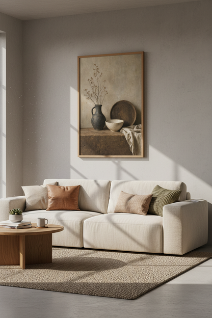 Rustic Still Life Pottery Wall Art | Earthy Neutral Decor | Moody Wabi Sabi Poster