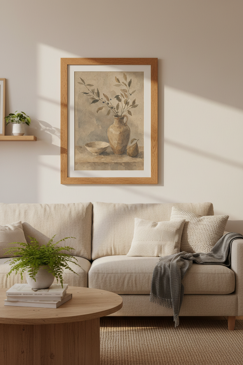 Moody Still Life Watercolor Print | Earthy Neutral Earth Tones, Kitchen Decor
