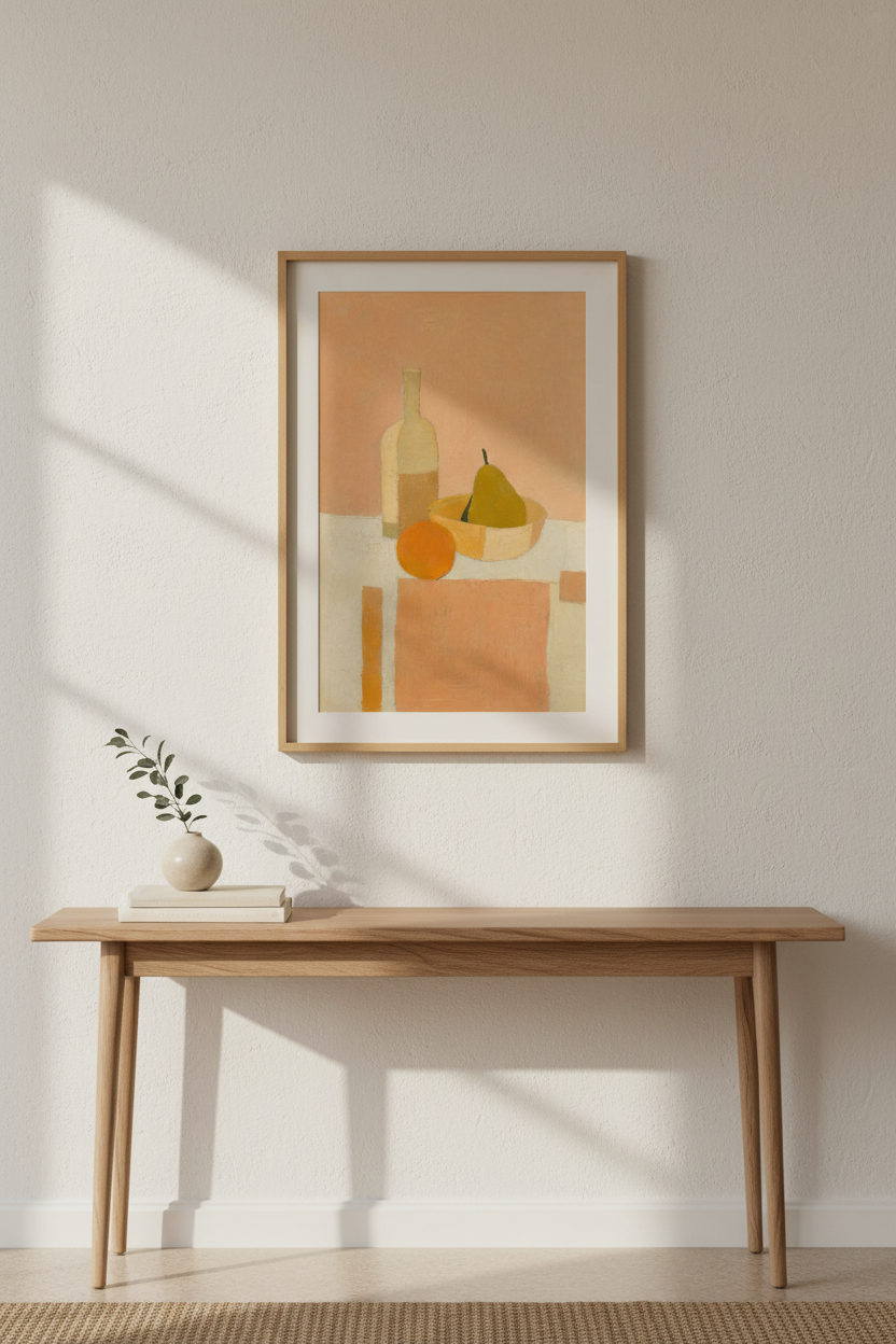 Abstract Fruit Print | Soft Peach Tones, Minimal Modern Living Room Decor | Poster