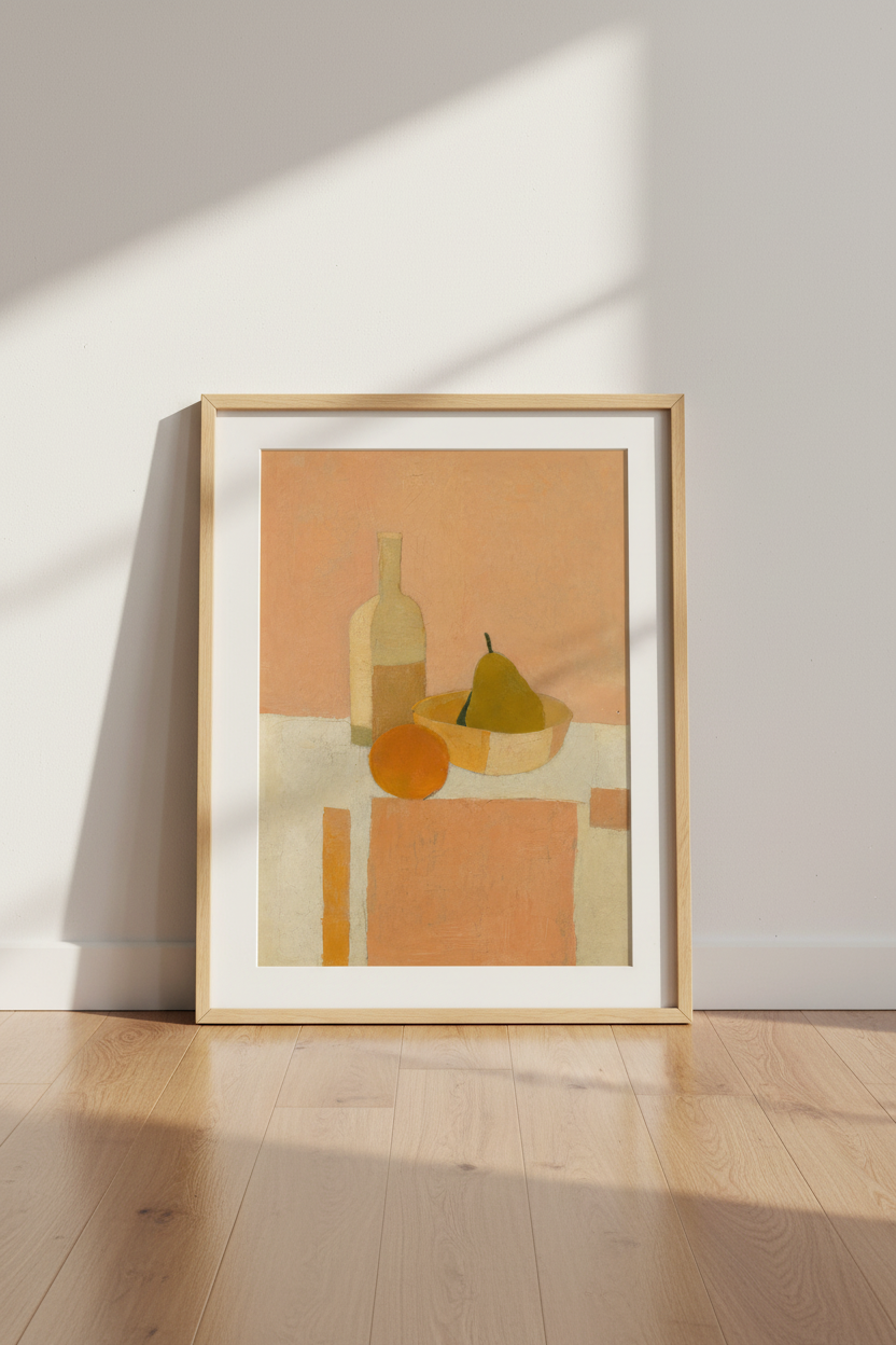 Abstract Fruit Print | Soft Peach Tones, Minimal Modern Living Room Decor | Poster