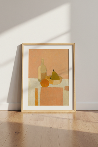 Abstract Fruit Print | Soft Peach Tones, Minimal Modern Living Room Decor | Poster