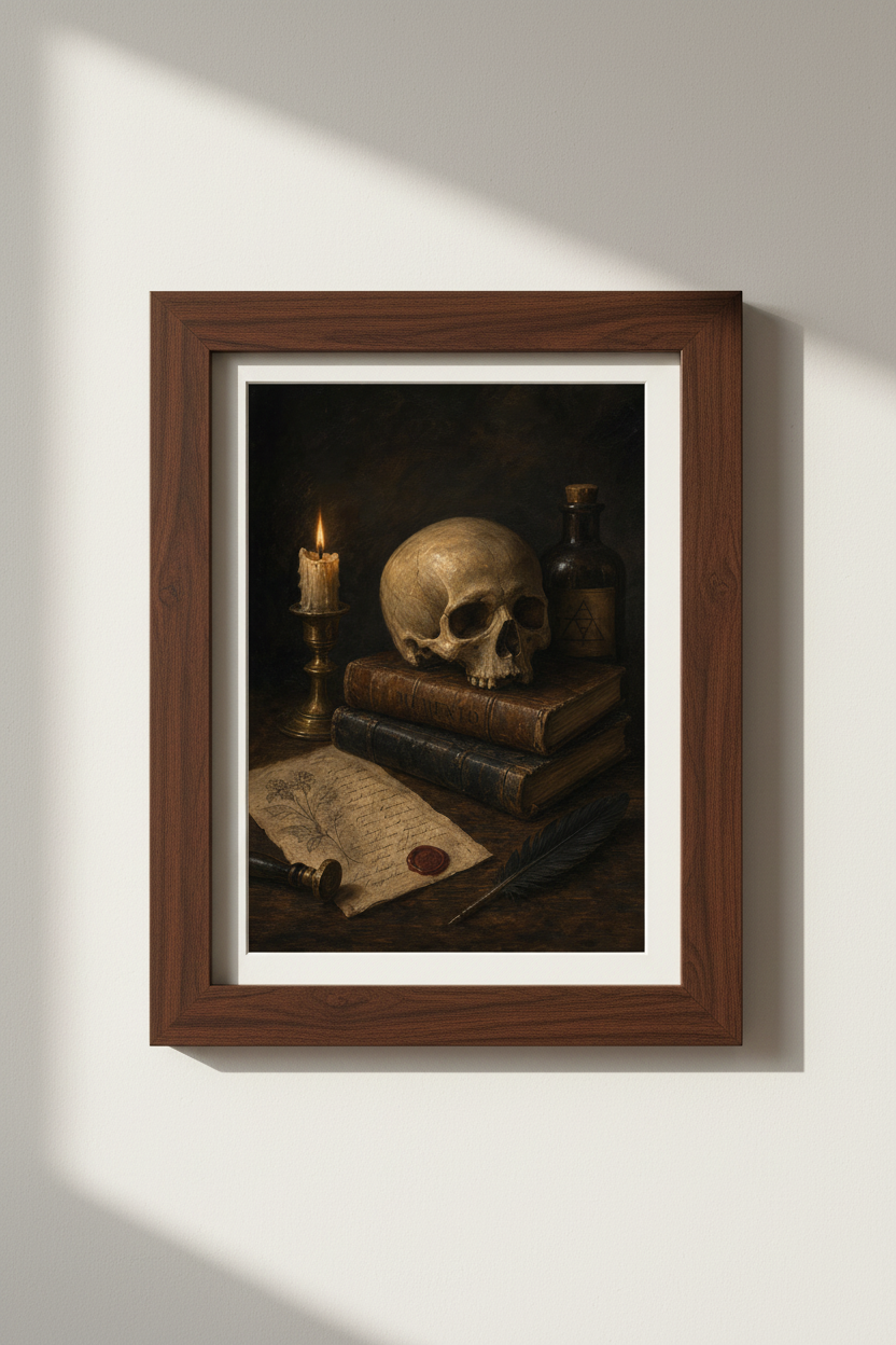 Memento Mori Wallart | Dark Oil Painting, Living Room Decor