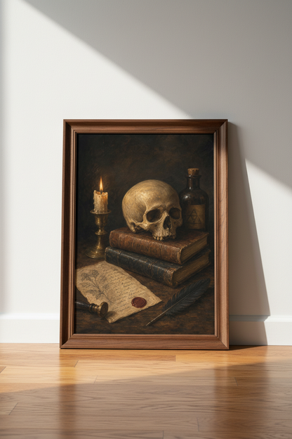 Memento Mori Wallart | Dark Oil Painting, Living Room Decor