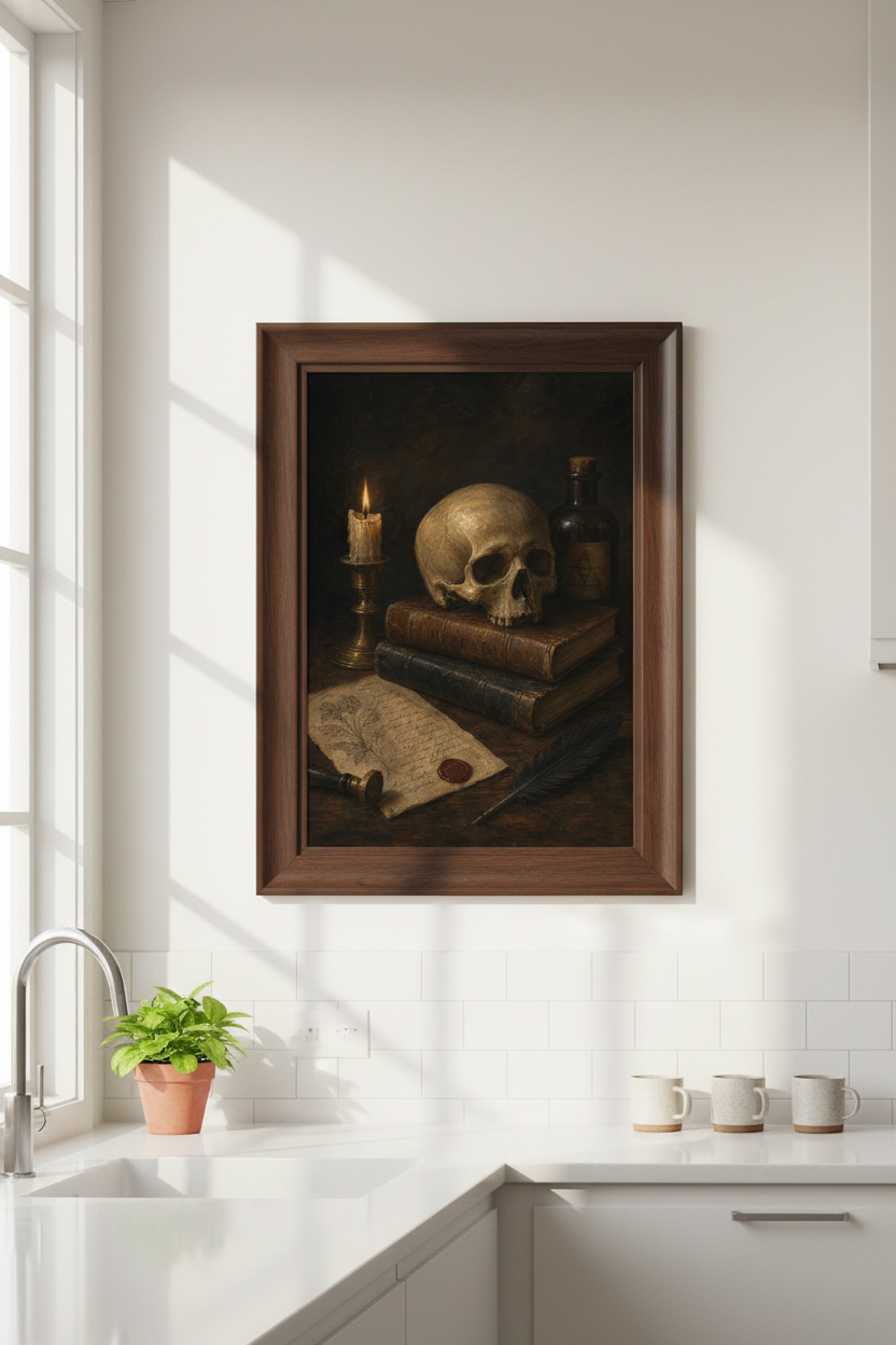 Memento Mori Wallart | Dark Oil Painting, Living Room Decor