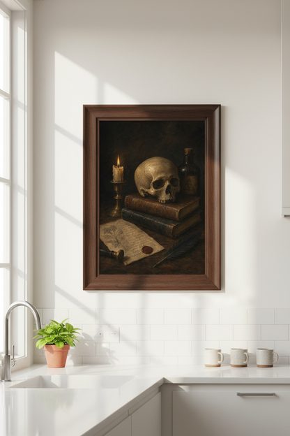 Memento Mori Wallart | Dark Oil Painting, Living Room Decor
