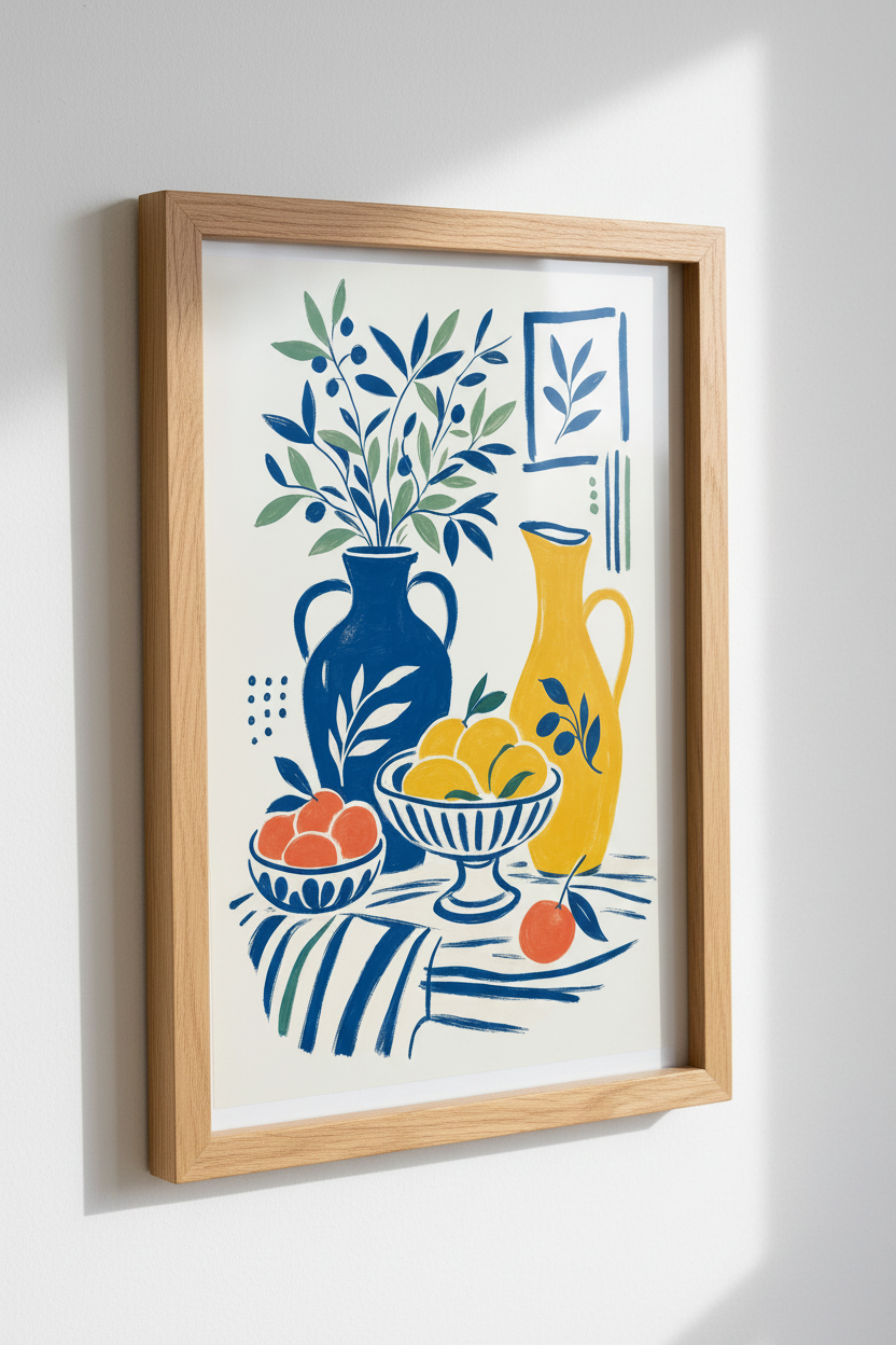Mediterranean Still Life Wall Art | Blue &amp; Yellow Citrus Decor, Modern Kitchen Art