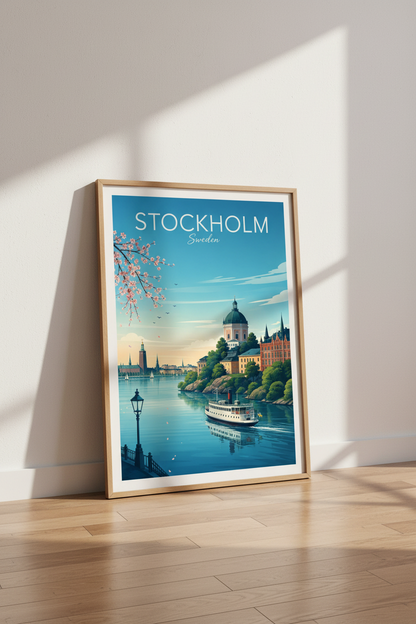 Stockholm Sweden Travel Poster | Scandi Skyline Wall Art | Nordic Home Decor