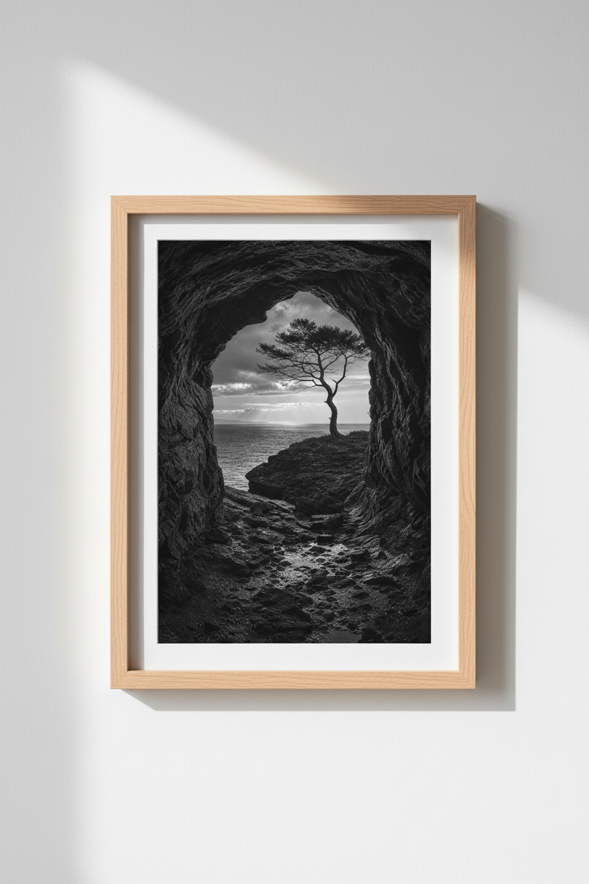 Moody Nature Wall Art | Black and White Tree Poster, Modern Cave Print