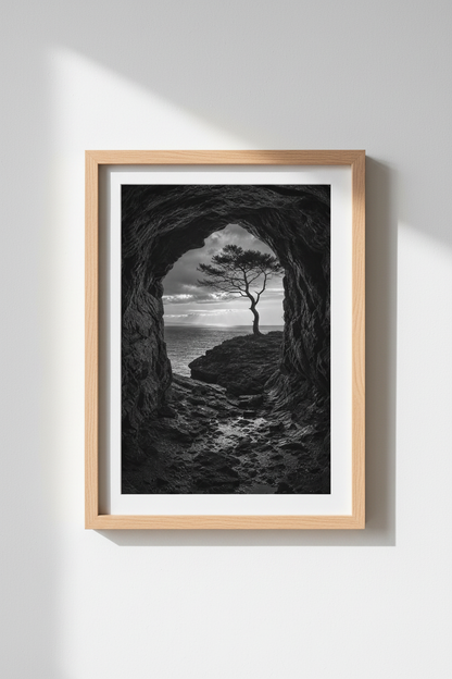 Moody Nature Wall Art | Black and White Tree Poster, Modern Cave Print