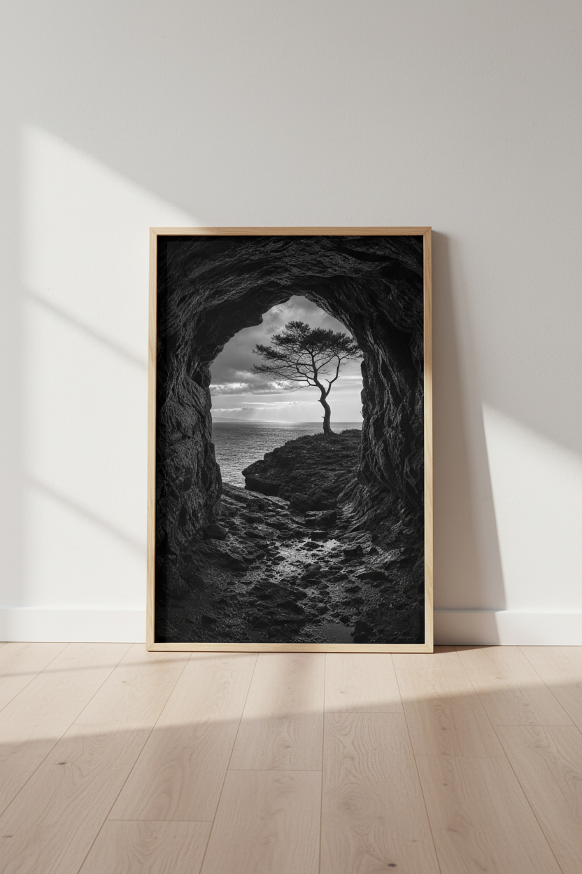Moody Nature Wall Art | Black and White Tree Poster, Modern Cave Print