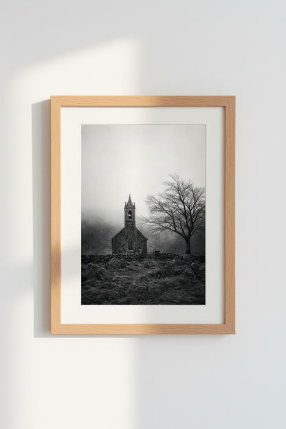Gothic Church Wall Art Print | Dark Academia Moody Landscape, Foggy Chapel Poster
