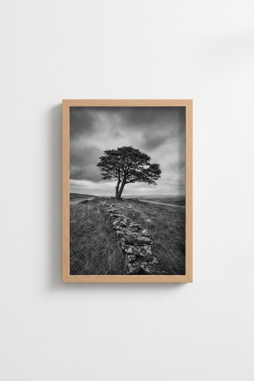Nature Landscape Print | Black and White Tree Poster, Minimalist Living Room Art