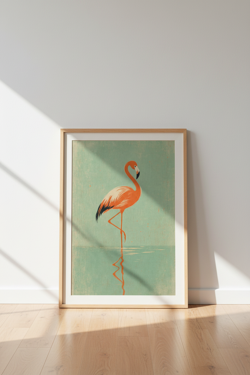 Vintage Flamingo Wall Art | Mid Century Modern Nursery Decor | Tropical Retro Poster