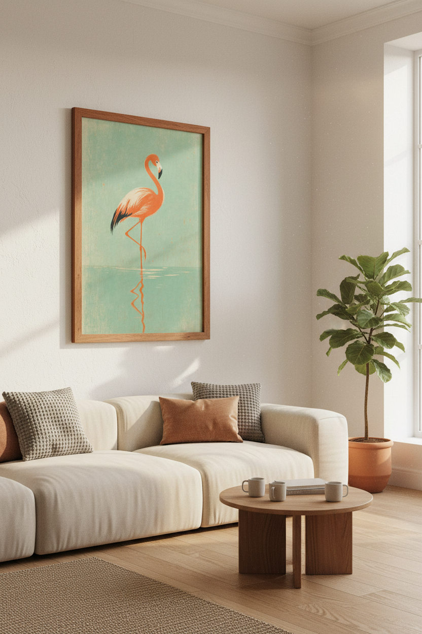 Vintage Flamingo Wall Art | Mid Century Modern Nursery Decor | Tropical Retro Poster