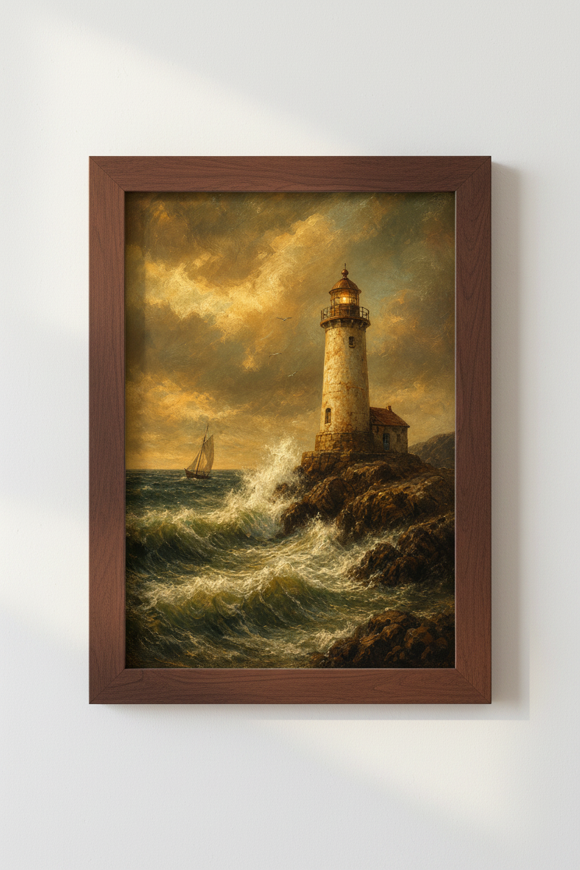 Romantic Maritime Lighthouse Wall Art Print | Living Room Decor | Coastal Poster