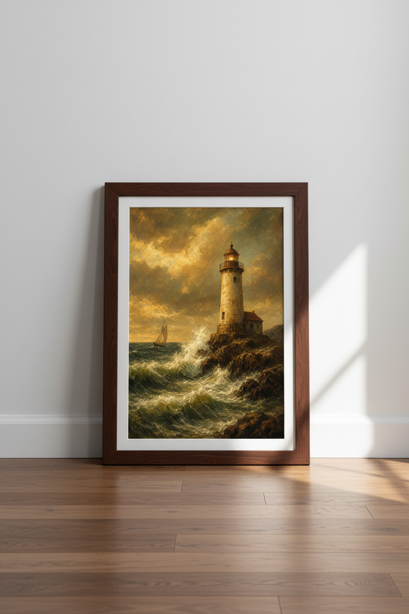 Romantic Maritime Lighthouse Wall Art Print | Living Room Decor | Coastal Poster