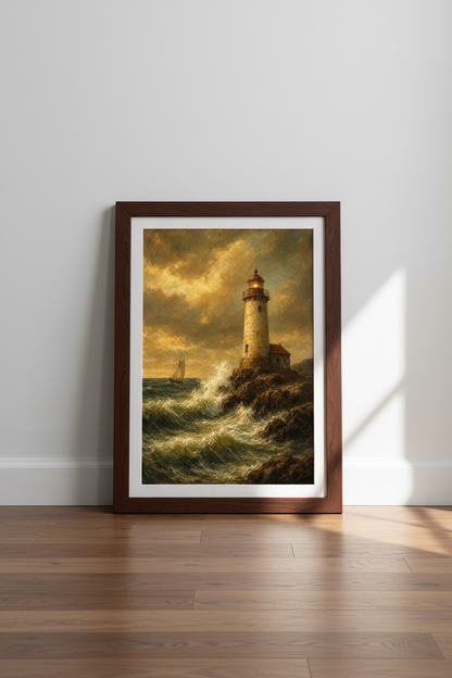 Romantic Maritime Lighthouse Wall Art Print | Living Room Decor | Coastal Poster