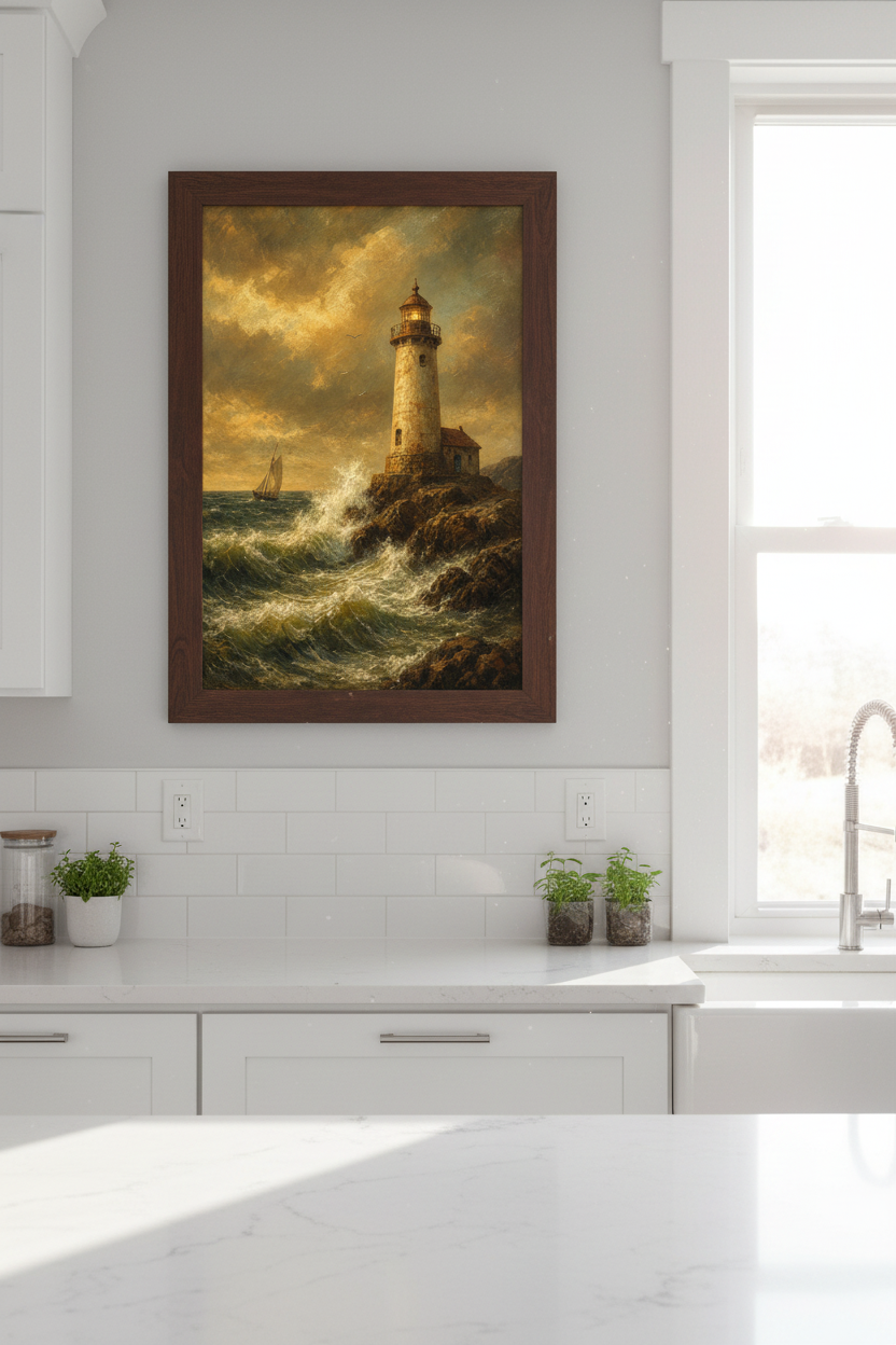 Romantic Maritime Lighthouse Wall Art Print | Living Room Decor | Coastal Poster