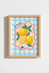 Lemon Kitchen Wall Art | Mediterranean Fruit Print, Blue Gingham Aesthetic Poster