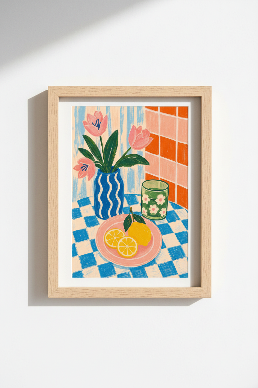Danish Pastel Wall Art Print | Colorful Kitchen Still Life | Aesthetic Tulip Poster