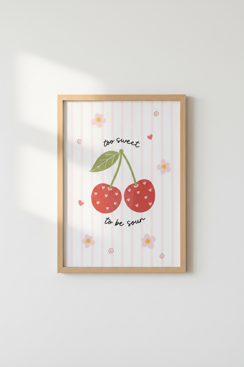 Sweet Cherry Heart Wall Art Print | Pink Preppy Room Decor | Coquette Poster