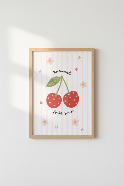 Sweet Cherry Heart Wall Art Print | Pink Preppy Room Decor | Coquette Poster