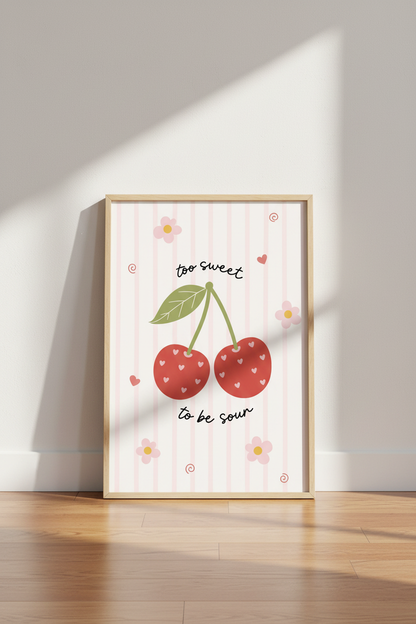 Sweet Cherry Heart Wall Art Print | Pink Preppy Room Decor | Coquette Poster