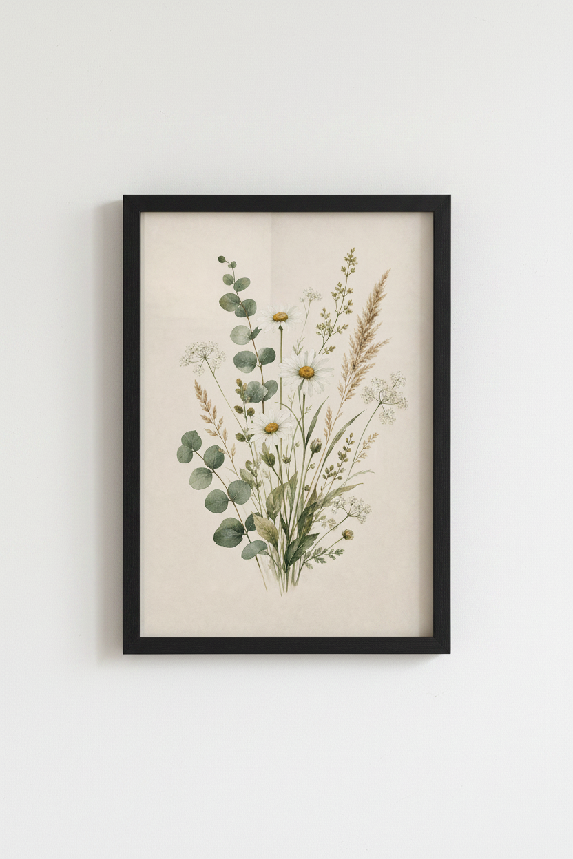Wildflower Bouquet Watercolor Art | Sage Green Floral Decor | Boho Botanical Poster