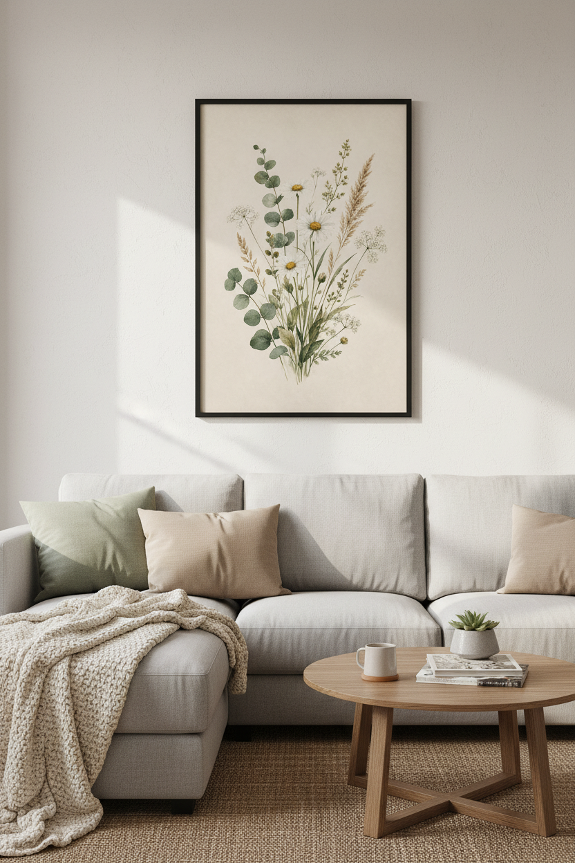Wildflower Bouquet Watercolor Art | Sage Green Floral Decor | Boho Botanical Poster