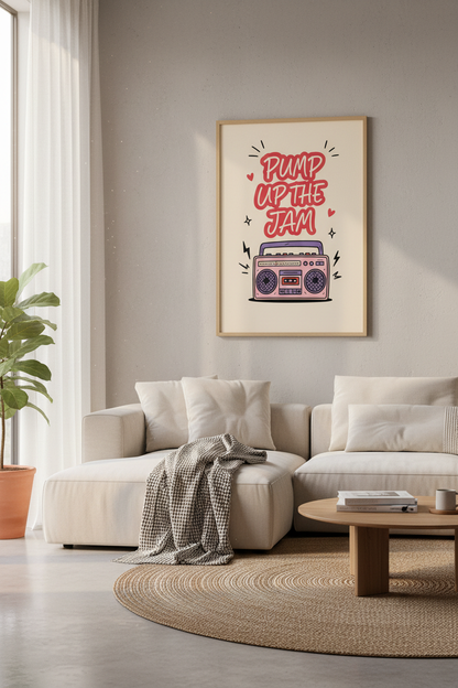 Pump Up The Jam Boombox Wall Art | Retro 90s Music Poster, Dorm Decor