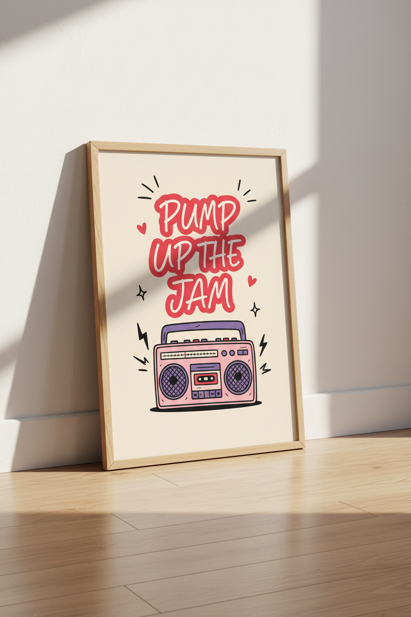 Pump Up The Jam Boombox Wall Art | Retro 90s Music Poster, Dorm Decor