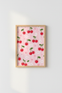 Red Cherry Pattern Wall Art Print | Coquette Pink Room Decor | Retro Preppy Poster