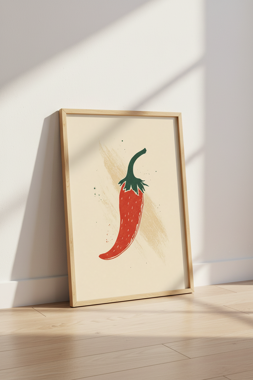 Red Chili Pepper Wall Art | Rustic Kitchen Decor | Minimalist Food Poster