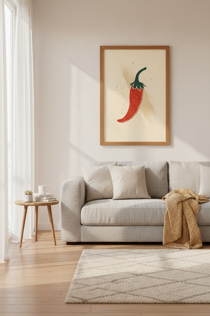 Red Chili Pepper Wall Art | Rustic Kitchen Decor | Minimalist Food Poster