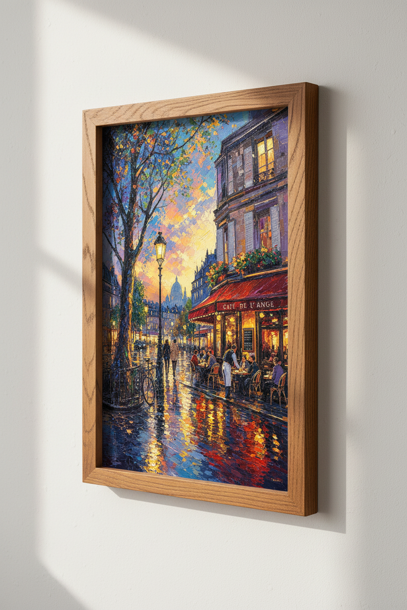 Paris Cafe Street Wall Art Print | Impressionist Oil Painting Poster, Living Room Decor