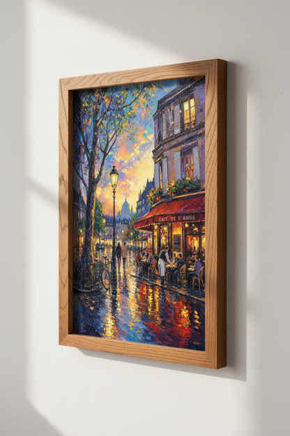 Paris Cafe Street Wall Art Print | Impressionist Oil Painting Poster, Living Room Decor