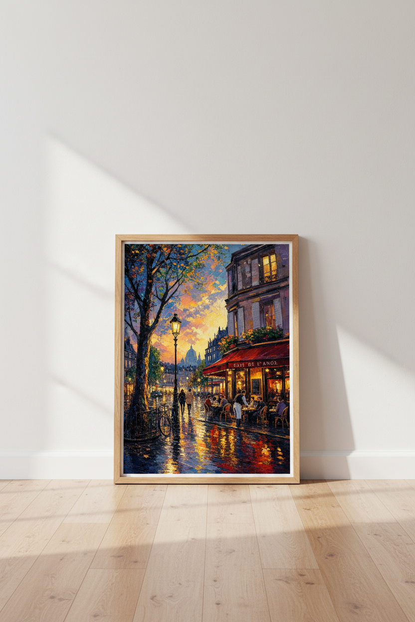 Paris Cafe Street Wall Art Print | Impressionist Oil Painting Poster, Living Room Decor