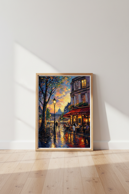Paris Cafe Street Wall Art Print | Impressionist Oil Painting Poster, Living Room Decor