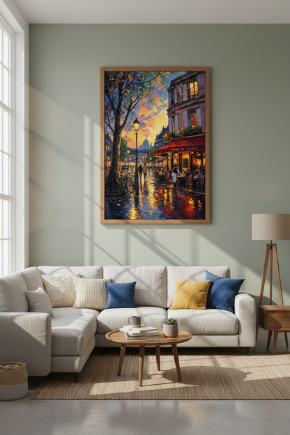 Paris Cafe Street Wall Art Print | Impressionist Oil Painting Poster, Living Room Decor